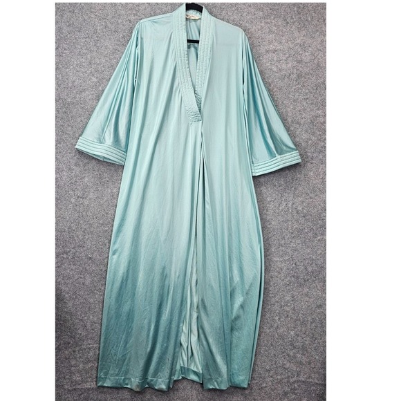 Vintage Vanity Fair Robe Women S Blue Satin Kimono Lounge Maxi 70s Old Hollywood
